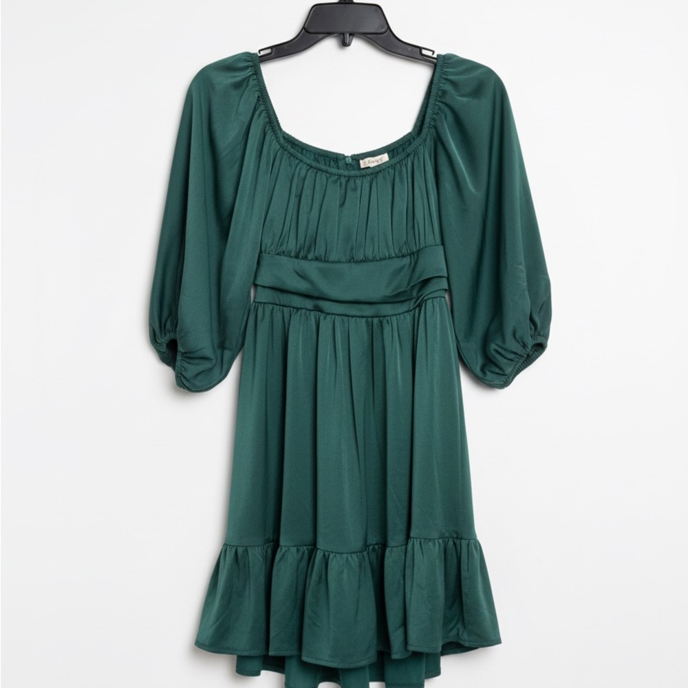 Babydoll Puff Sleeve Green Women's Dress
